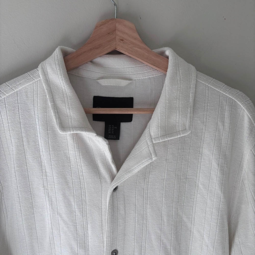 Christian Lacroix Mens White Ribbed Knit Button Up Polo Shirt Coastal Neutral XL - Picture 2 of 7